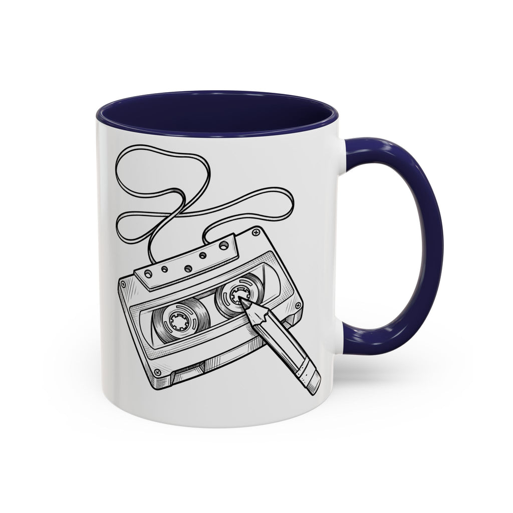 Retro Cassette Tape Coffee Mug (Accent Handle & Rim) — Vintage Music Lover Gift