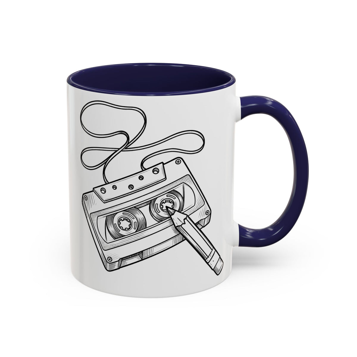 Retro Cassette Tape Coffee Mug (Accent Handle & Rim) — Vintage Music Lover Gift