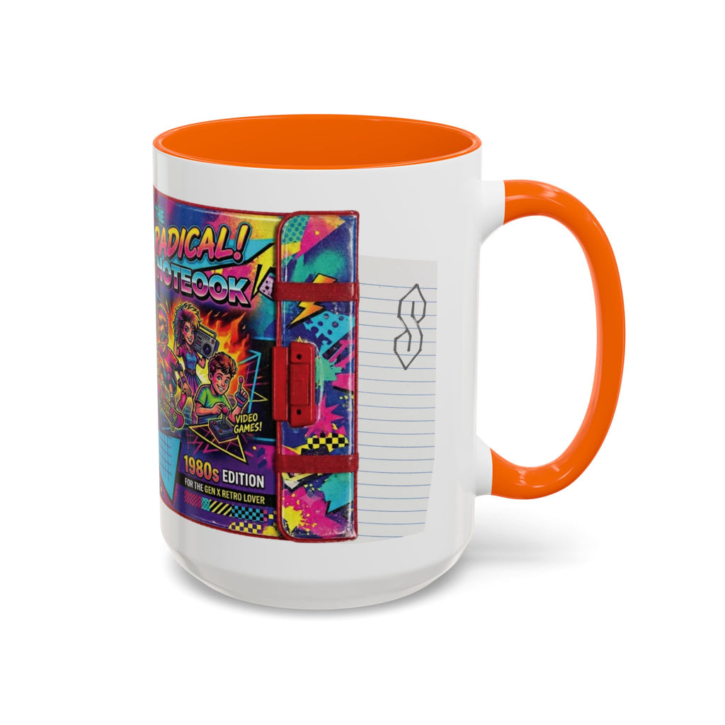 Radical 1980s Notebook Coffee Mug — Retro Neon Desk Gift (15oz)