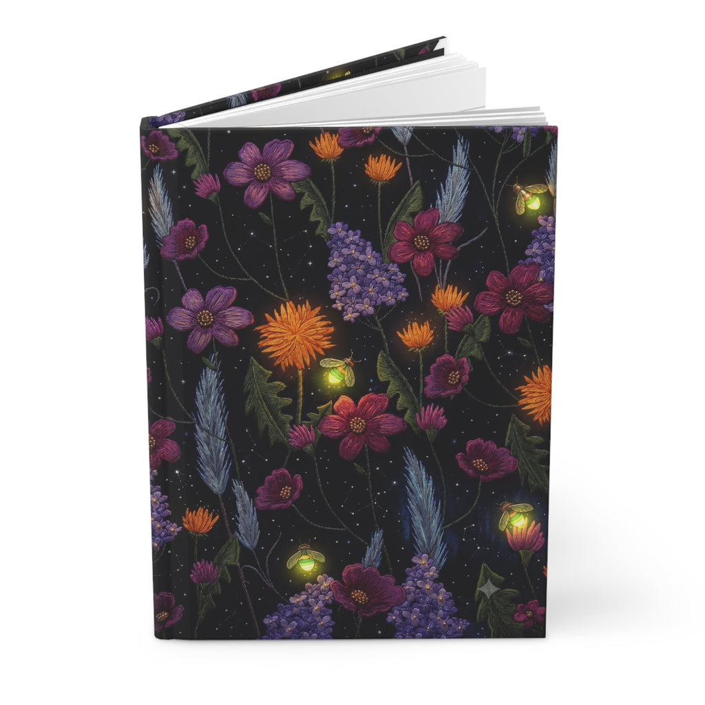 Floral Nightlight Hardcover Journal — Midnight Floral Firefly Notebook