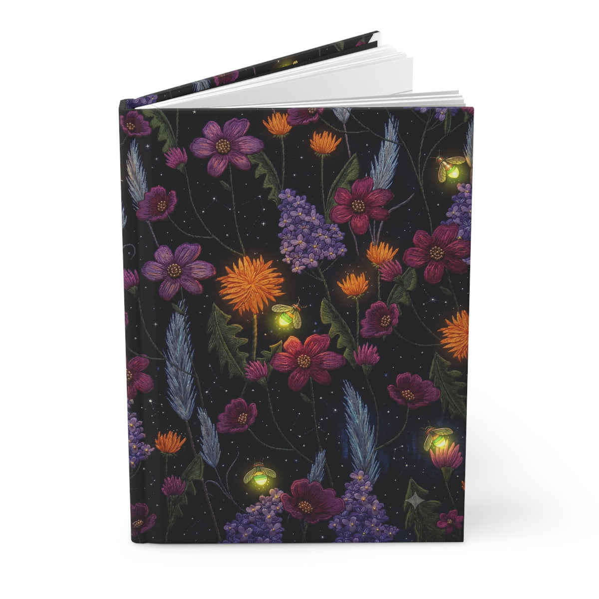 Floral Nightlight Hardcover Journal — Midnight Floral Firefly Notebook