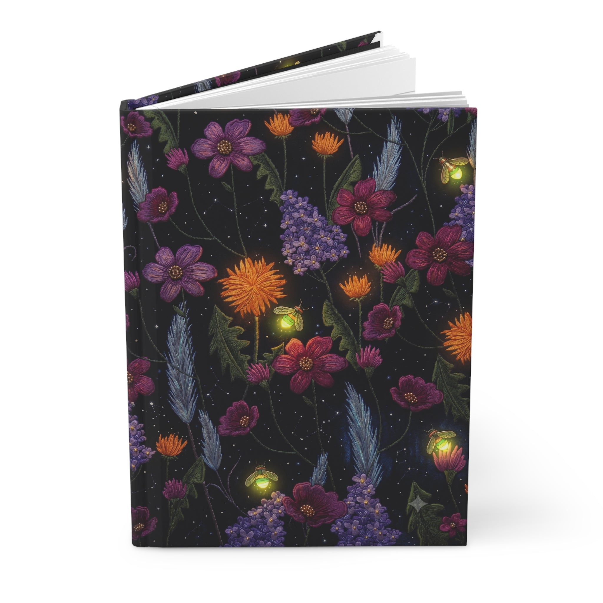 Floral Nightlight Hardcover Journal — Midnight Floral Firefly Notebook