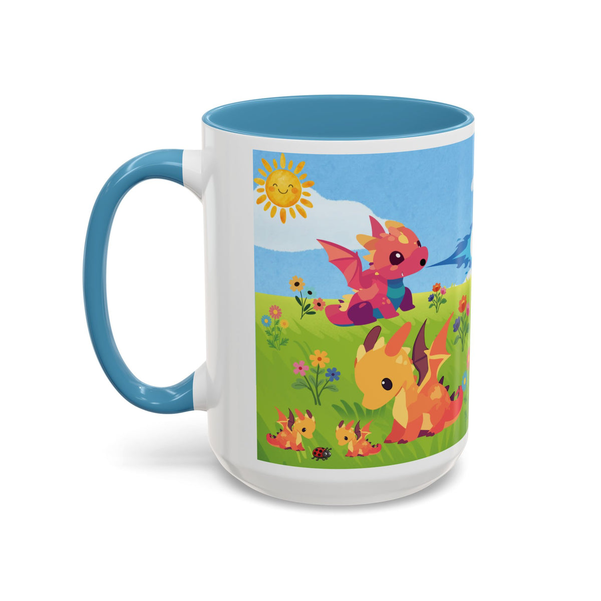Cute Dragon Coffee Mug — Colorful Baby Dragons Design (15oz)
