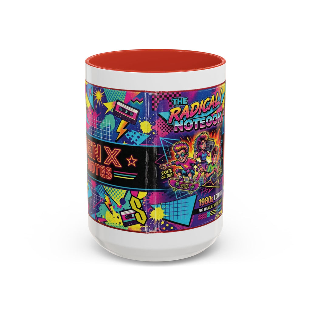 Radical 1980s Notebook Coffee Mug — Retro Neon Desk Gift (15oz)
