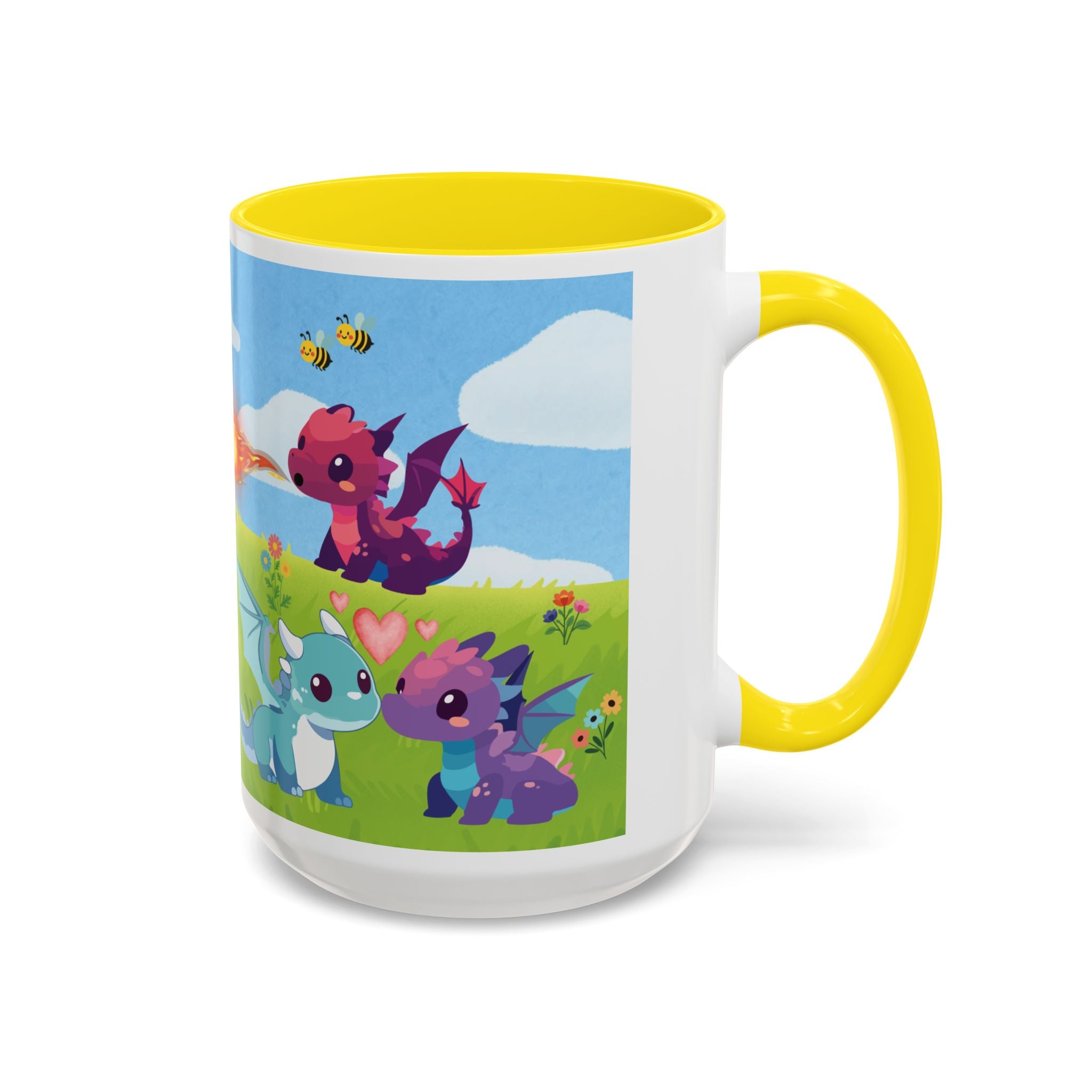 Cute Dragon Coffee Mug — Colorful Baby Dragons Design (15oz)