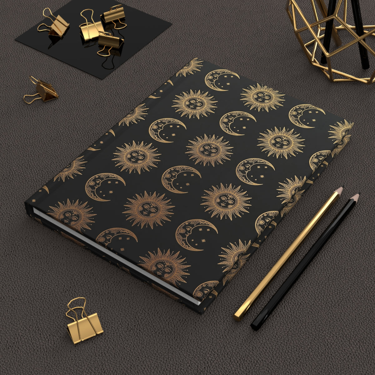 Celestial Sun & Moon Hardcover Journal — Gold Foil Astrology Notebook