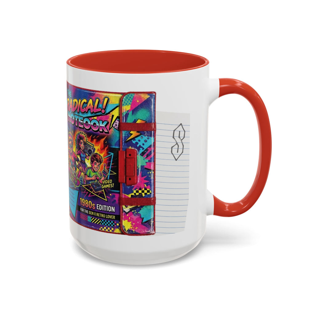 Radical 1980s Notebook Coffee Mug — Retro Neon Desk Gift (15oz)