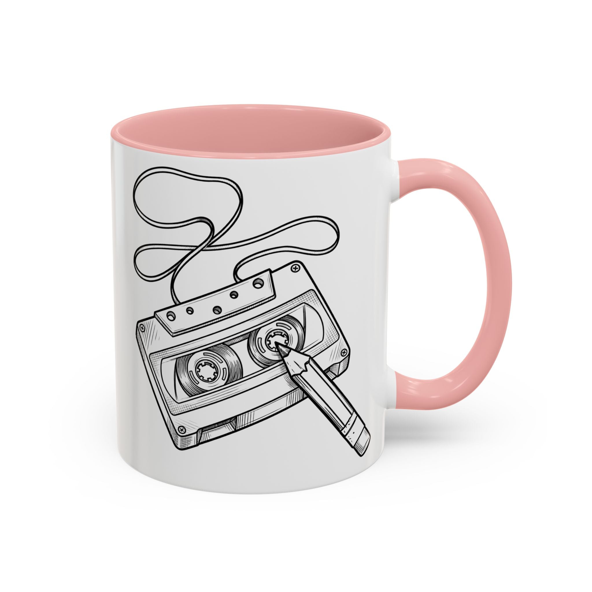 Retro Cassette Tape Coffee Mug (Accent Handle & Rim) — Vintage Music Lover Gift