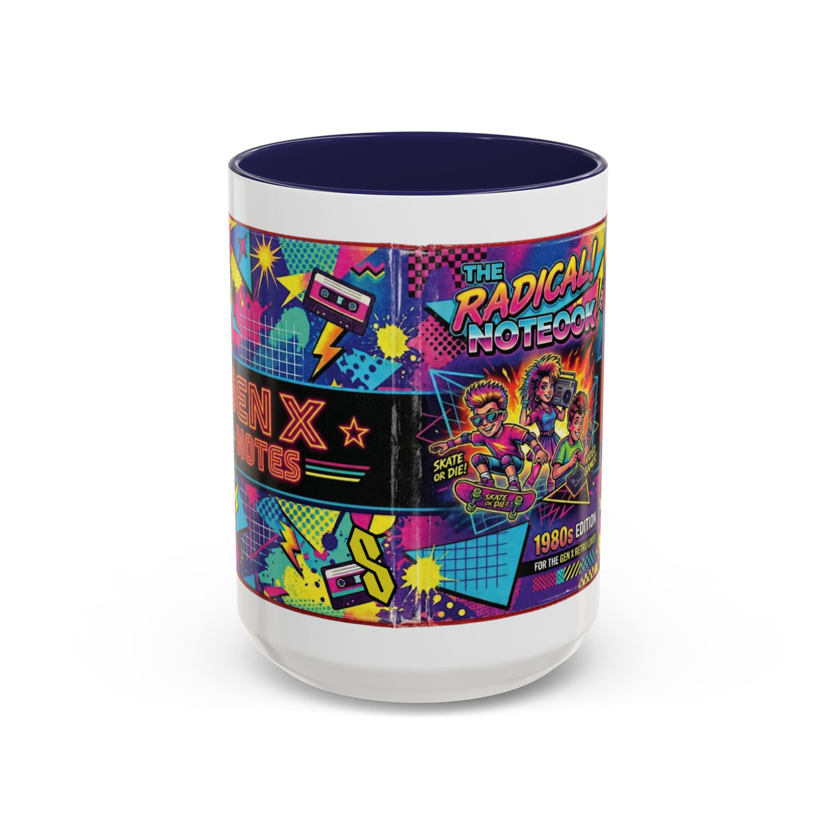 Radical 1980s Notebook Coffee Mug — Retro Neon Desk Gift (15oz)