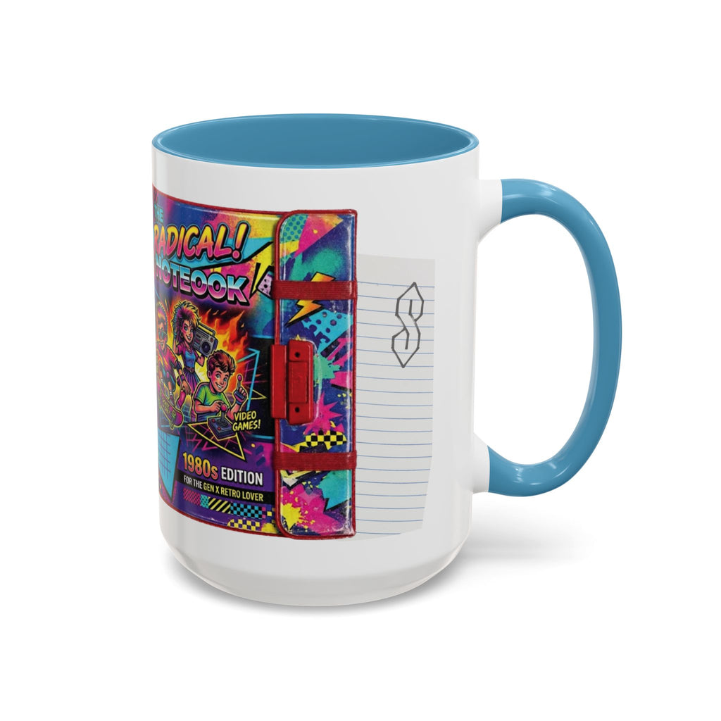 Radical 1980s Notebook Coffee Mug — Retro Neon Desk Gift (15oz)