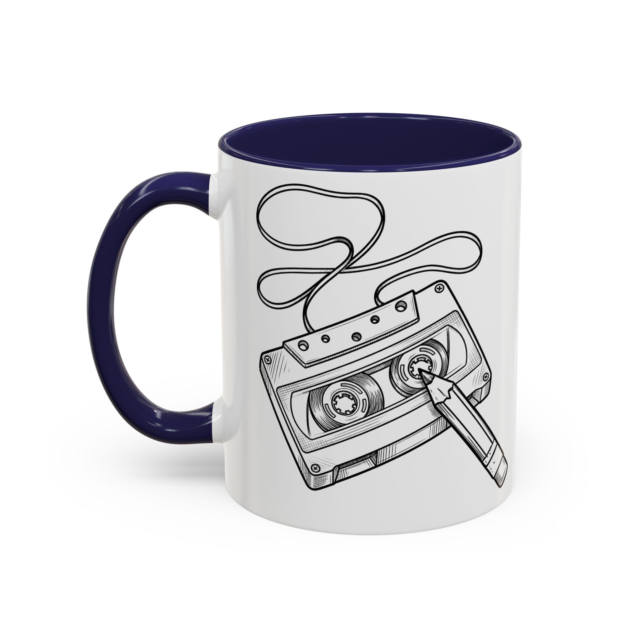 Retro Cassette Tape Coffee Mug (Accent Handle & Rim) — Vintage Music Lover Gift