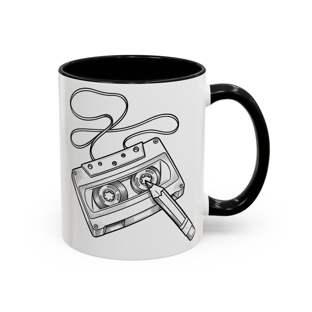 Retro Cassette Tape Coffee Mug (Accent Handle & Rim) — Vintage Music Lover Gift
