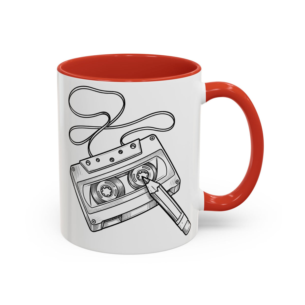 Retro Cassette Tape Coffee Mug (Accent Handle & Rim) — Vintage Music Lover Gift
