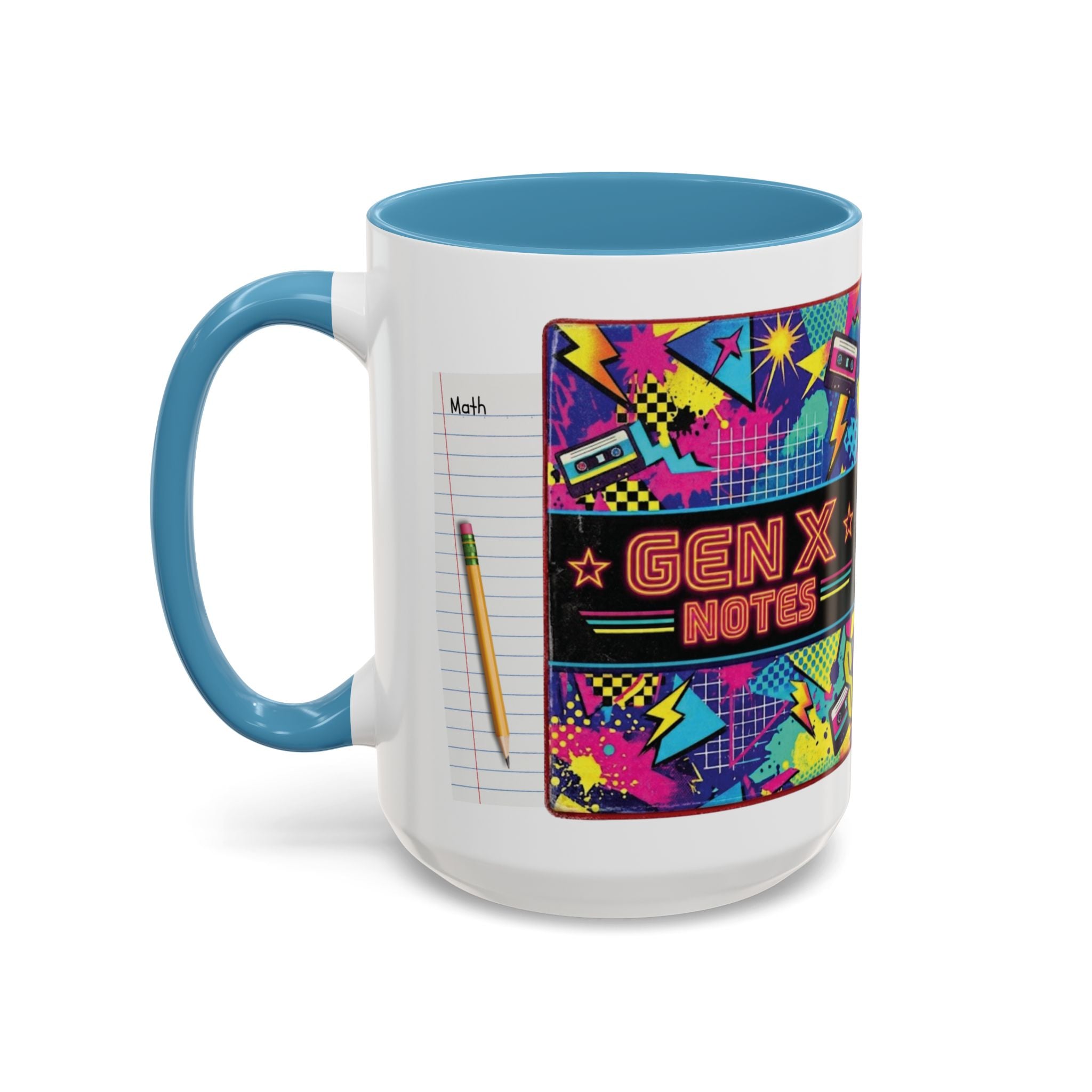 Radical 1980s Notebook Coffee Mug — Retro Neon Desk Gift (15oz)
