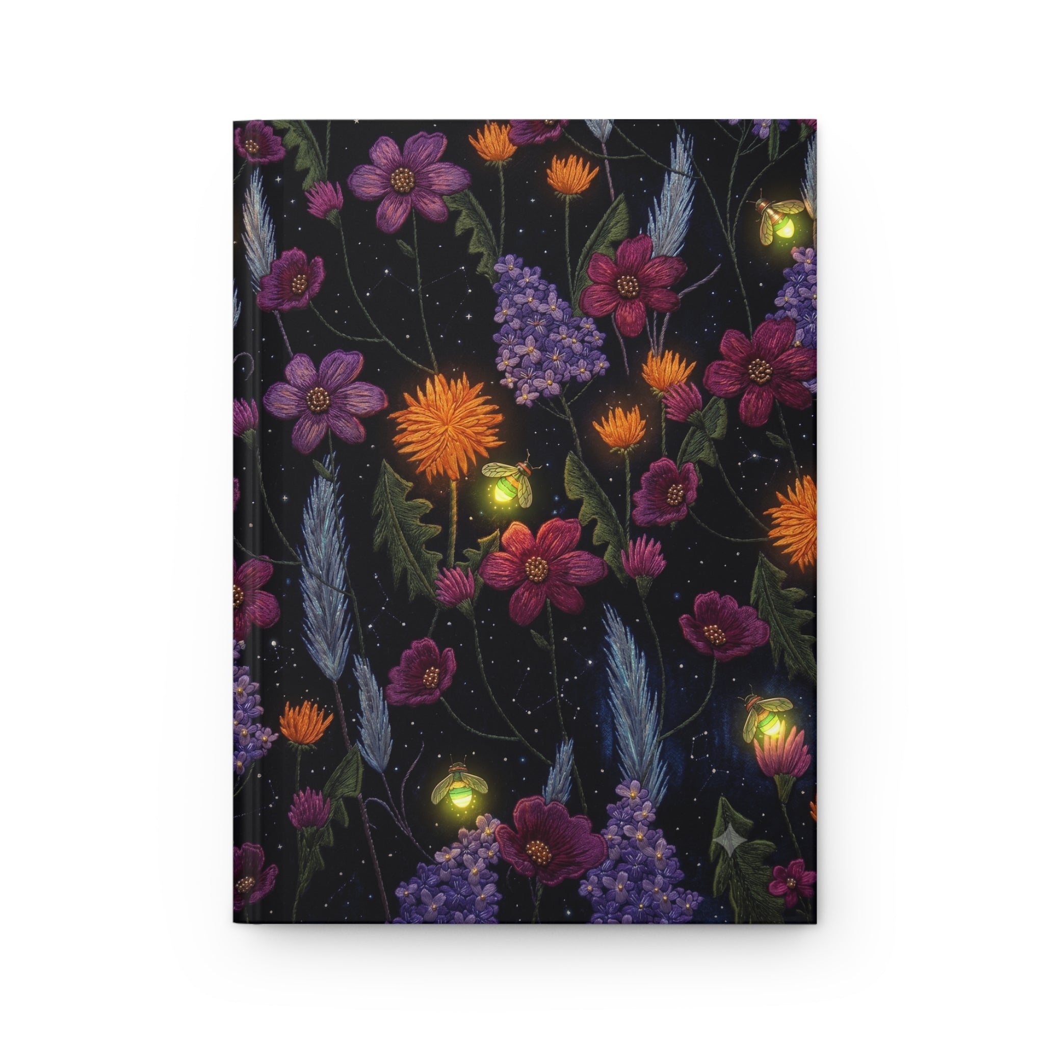 Floral Nightlight Hardcover Journal — Midnight Floral Firefly Notebook