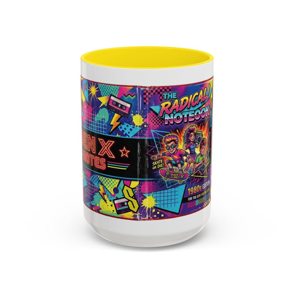 Radical 1980s Notebook Coffee Mug — Retro Neon Desk Gift (15oz)
