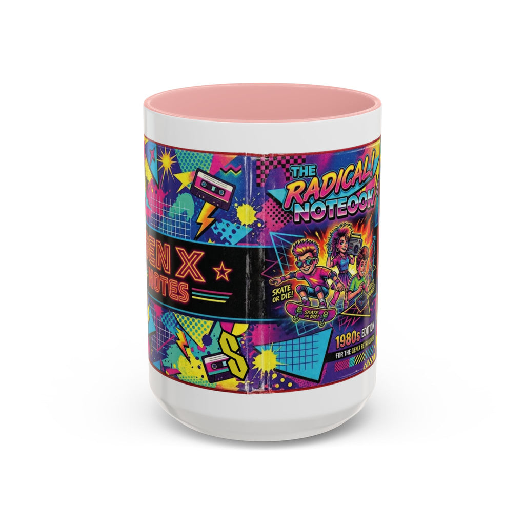 Radical 1980s Notebook Coffee Mug — Retro Neon Desk Gift (15oz)