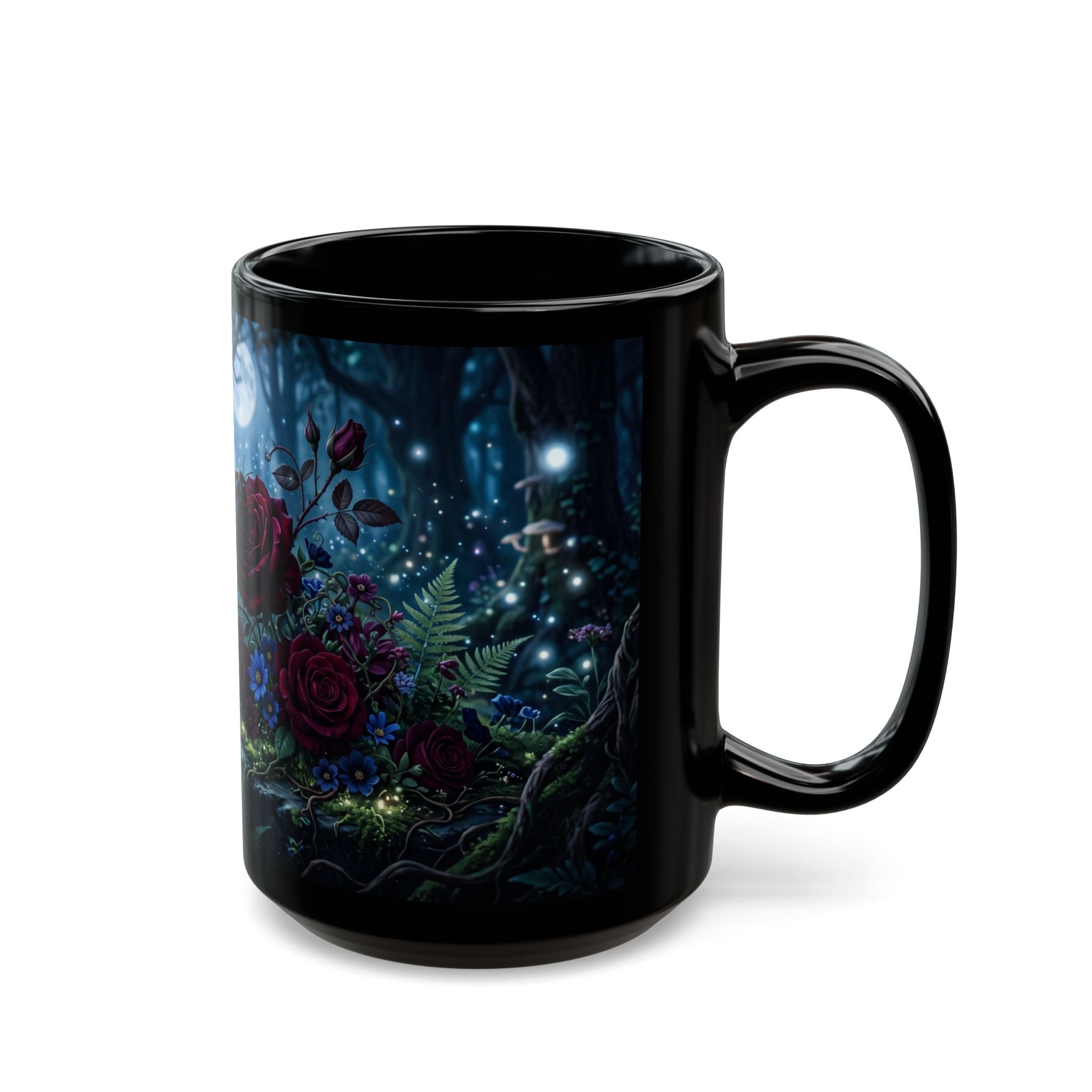 Enchanted Forest Rose Mug — Magical Night Garden Coffee Cup (11oz/15oz)