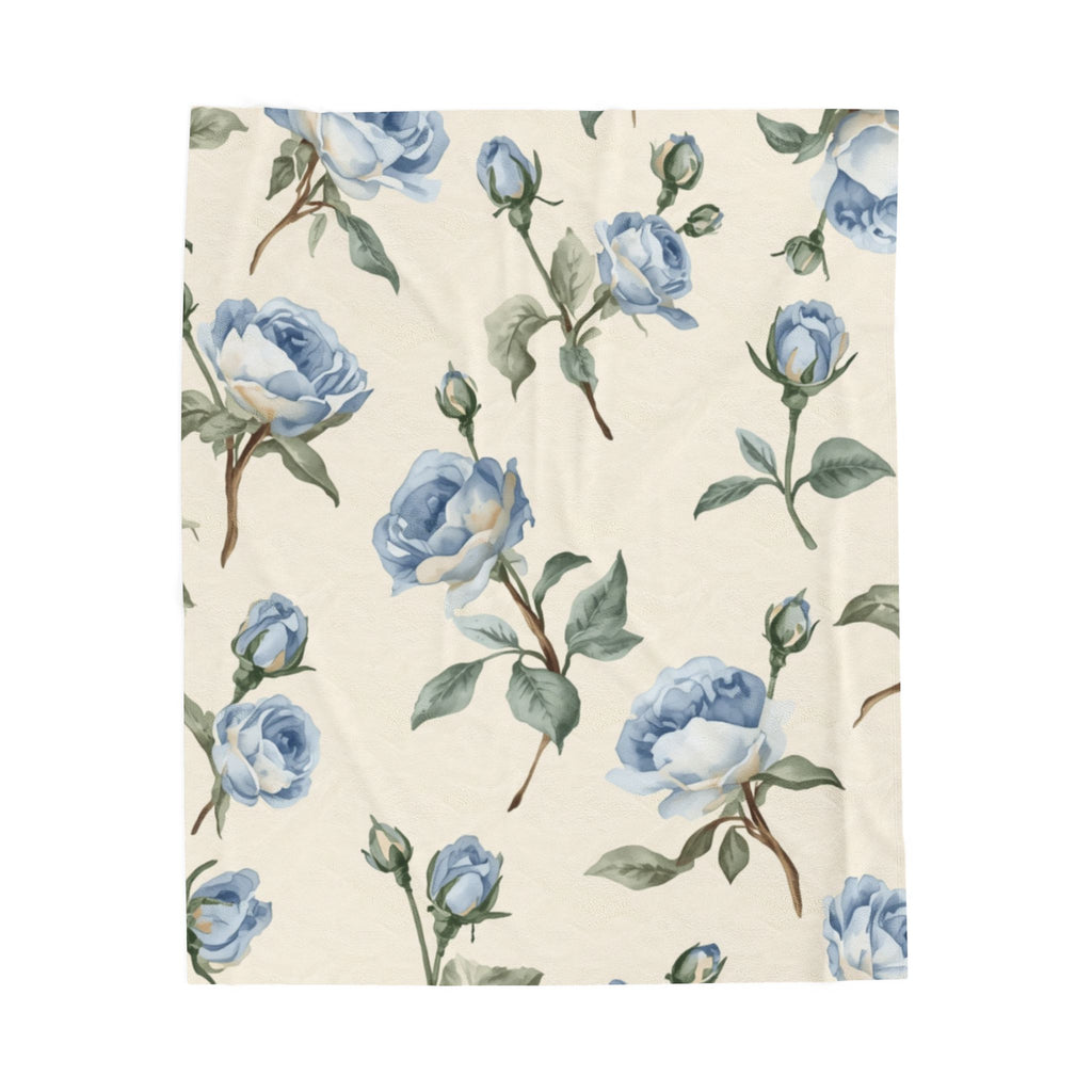 Blue Rose Velveteen Plush Blanket – Soft Floral Throw for Bedroom & Living Room