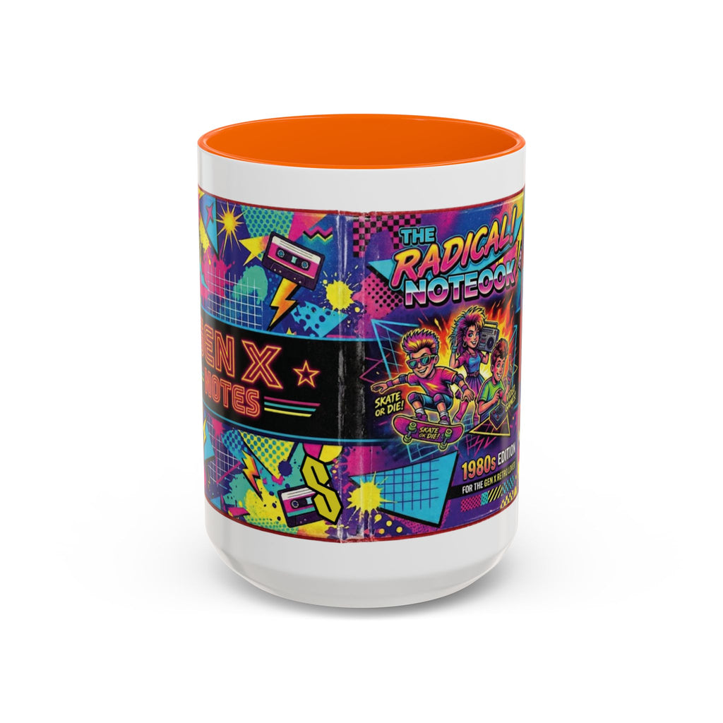 Radical 1980s Notebook Coffee Mug — Retro Neon Desk Gift (15oz)