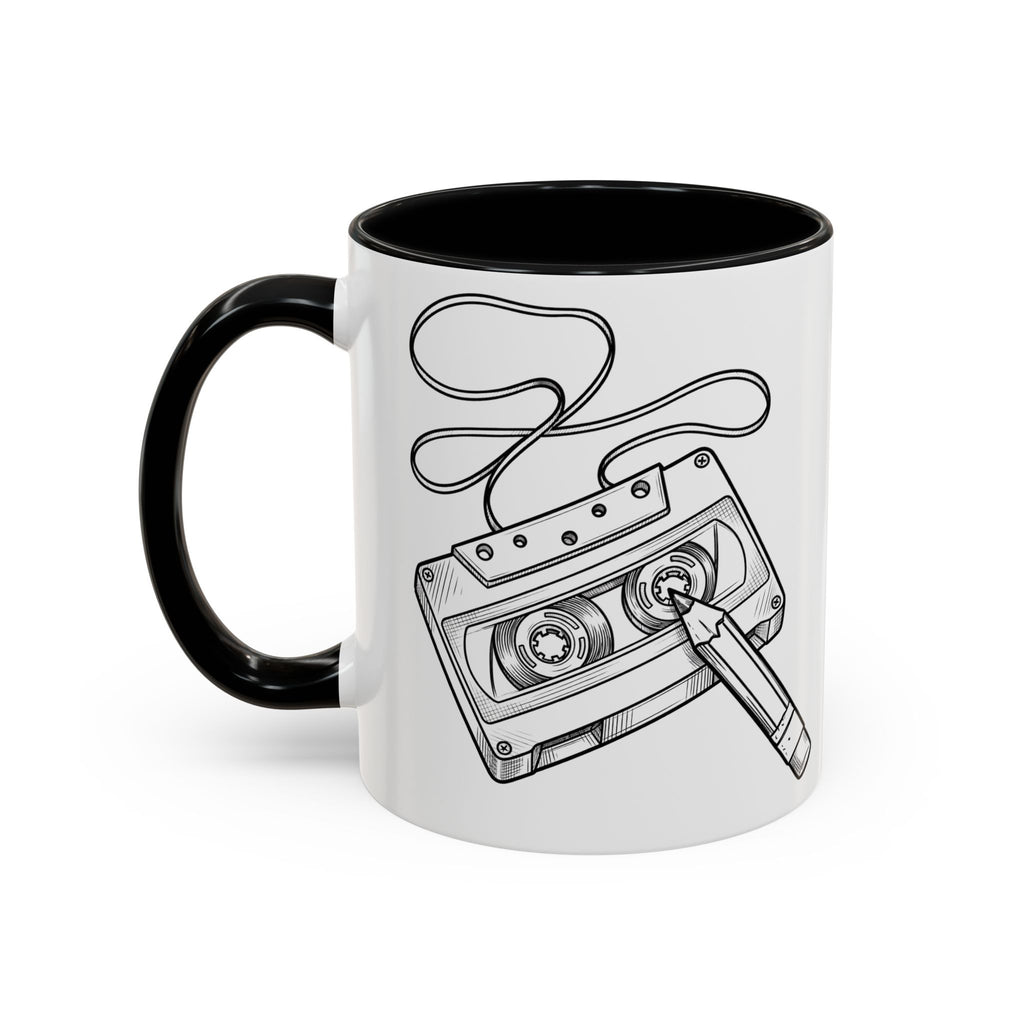 Retro Cassette Tape Coffee Mug (Accent Handle & Rim) — Vintage Music Lover Gift