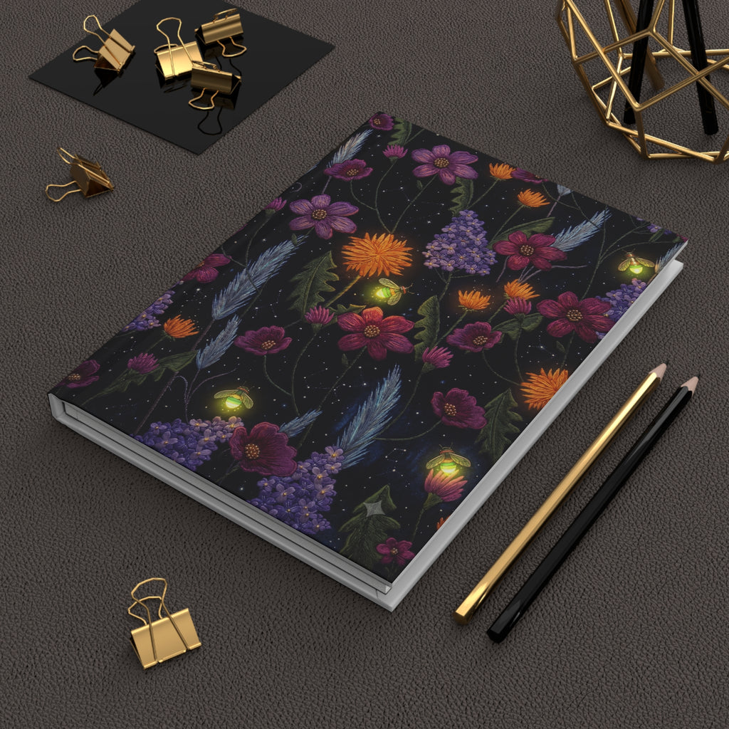 Floral Nightlight Hardcover Journal — Midnight Floral Firefly Notebook