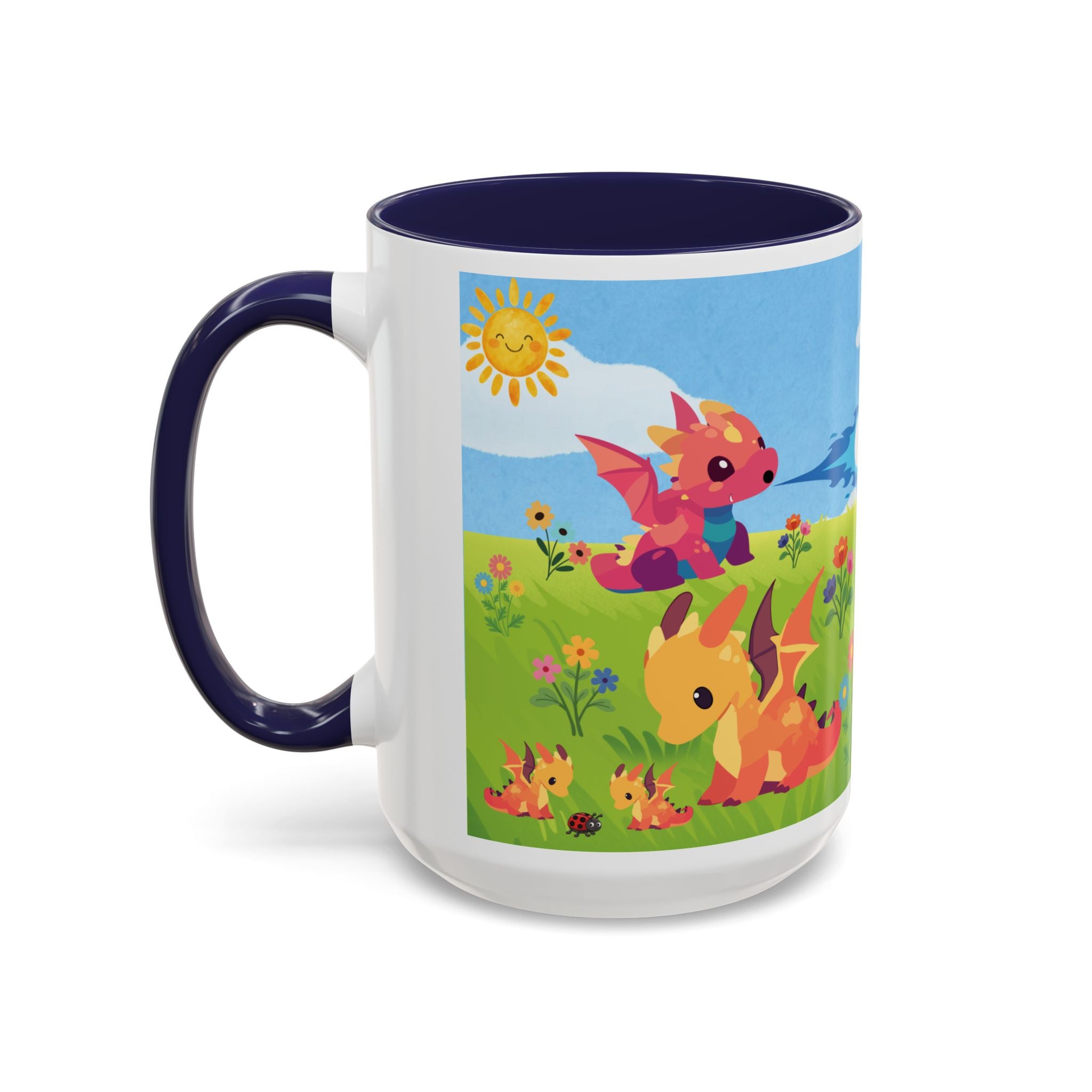 Cute Dragon Coffee Mug — Colorful Baby Dragons Design (15oz)