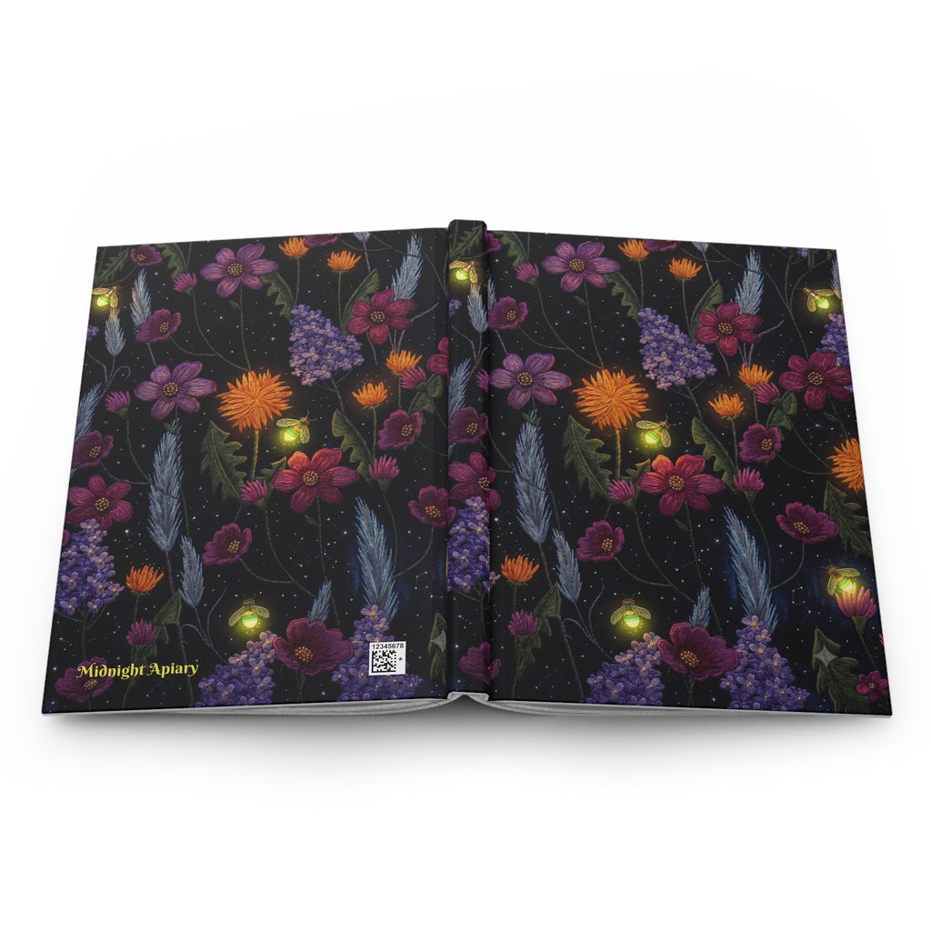Floral Nightlight Hardcover Journal — Midnight Floral Firefly Notebook
