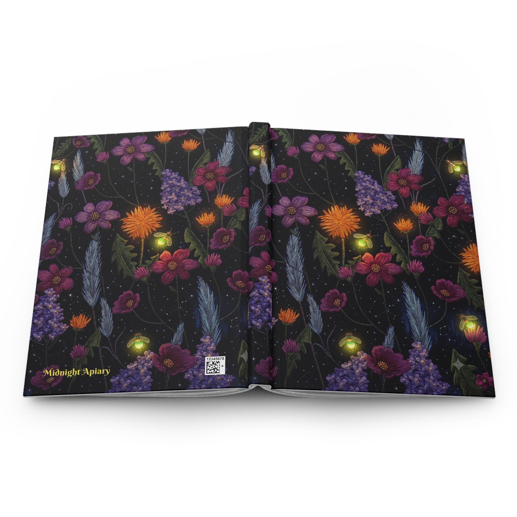 Floral Nightlight Hardcover Journal — Midnight Floral Firefly Notebook