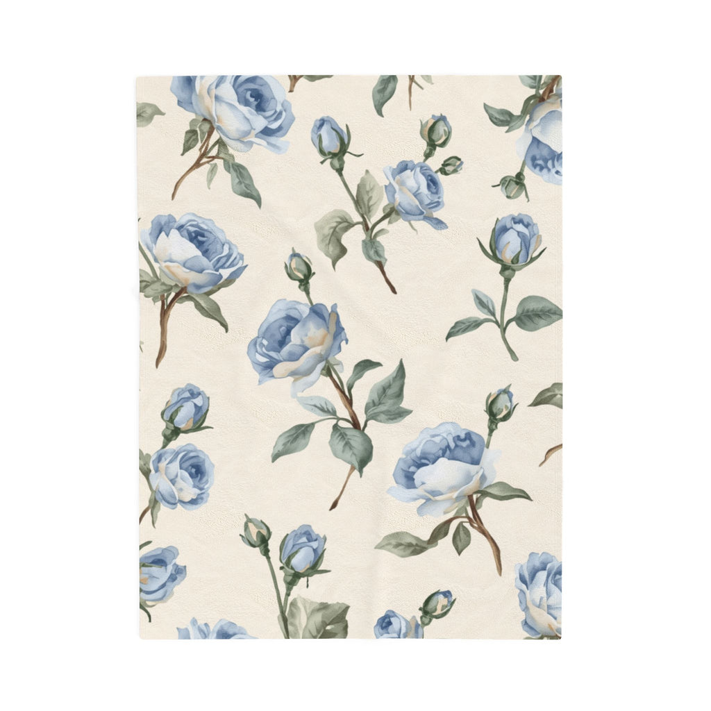 Blue Rose Velveteen Plush Blanket – Soft Floral Throw for Bedroom & Living Room