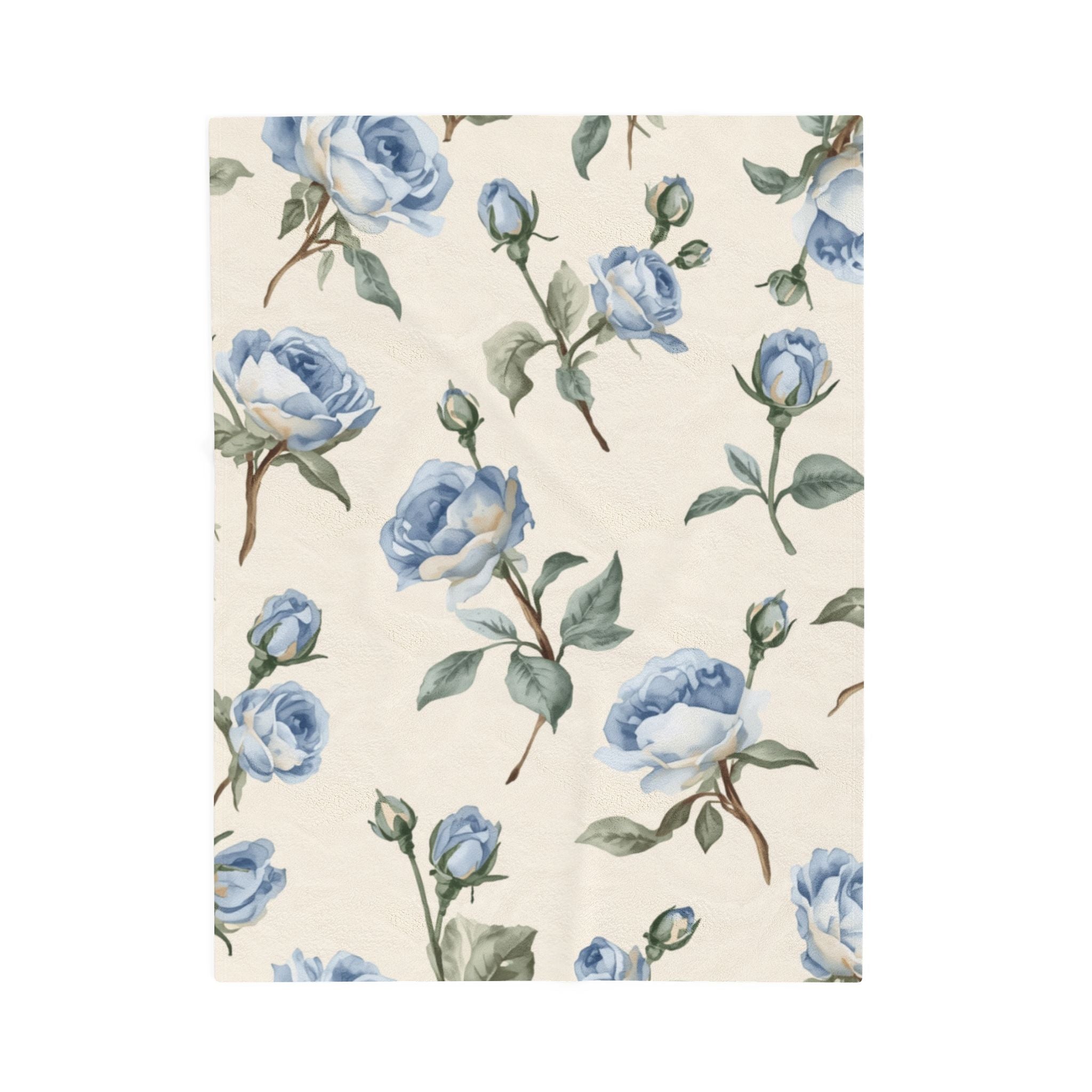 Blue Rose Velveteen Plush Blanket – Soft Floral Throw for Bedroom & Living Room