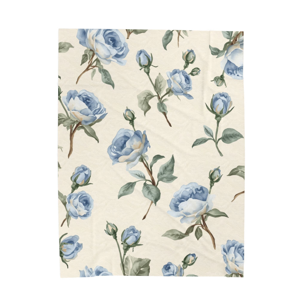Blue Rose Velveteen Plush Blanket – Soft Floral Throw for Bedroom & Living Room