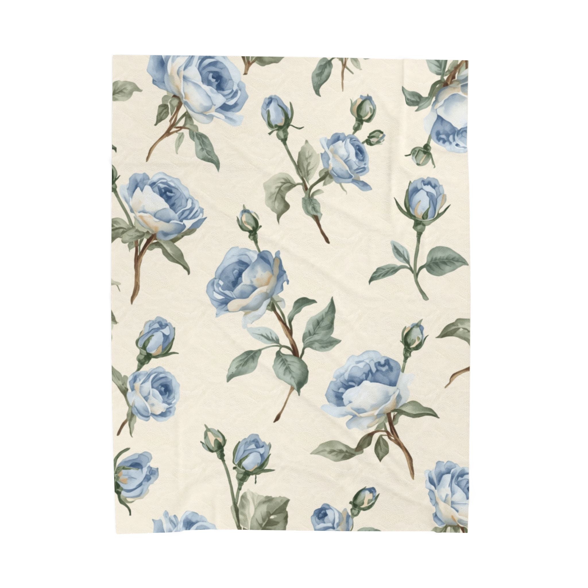 Blue Rose Velveteen Plush Blanket – Soft Floral Throw for Bedroom & Living Room