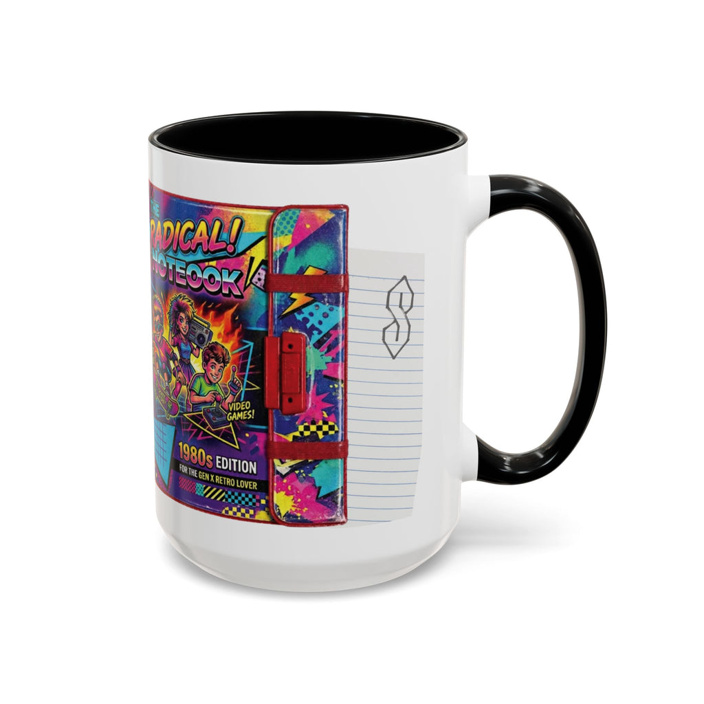 Radical 1980s Notebook Coffee Mug — Retro Neon Desk Gift (15oz)