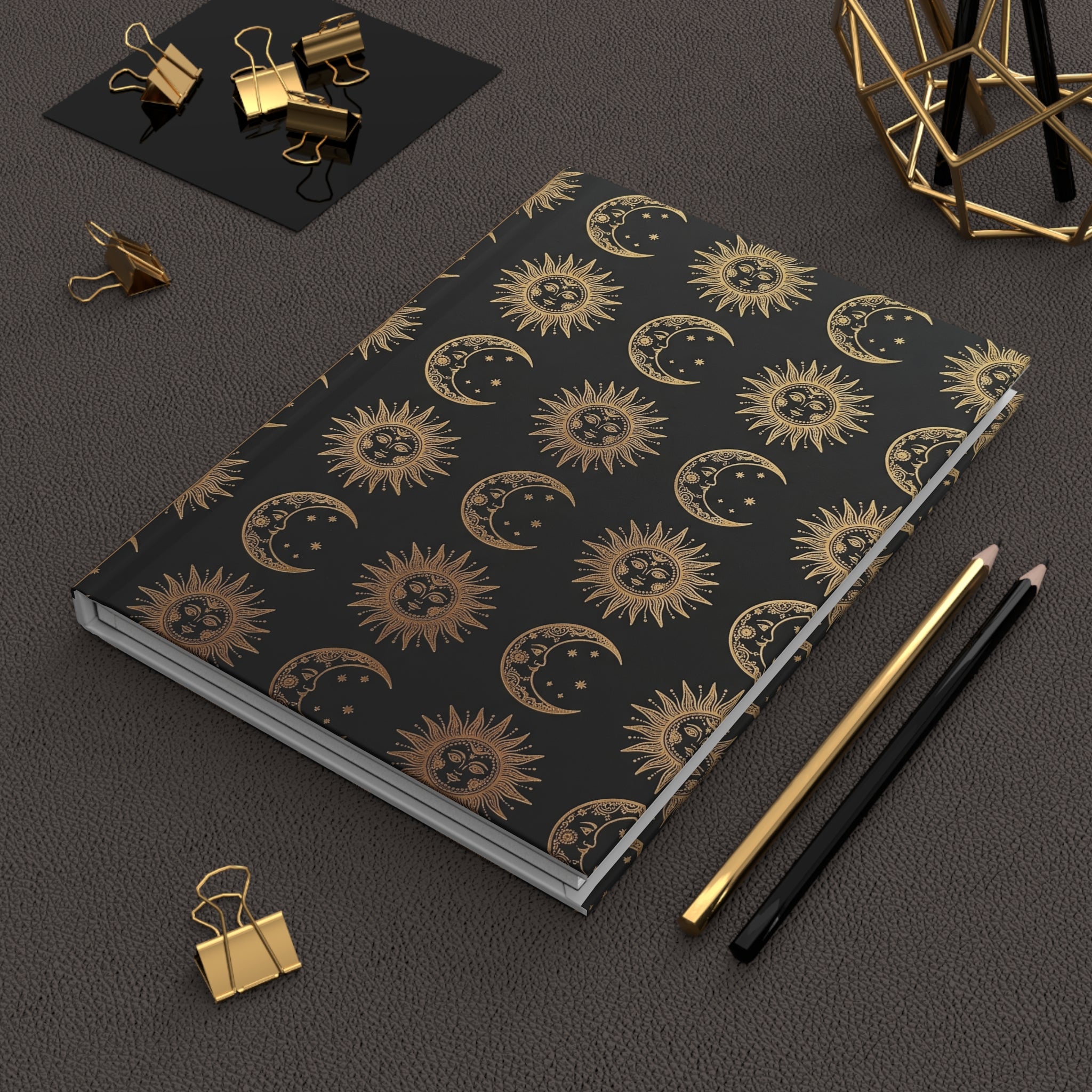 Celestial Sun & Moon Hardcover Journal — Gold Foil Astrology Notebook