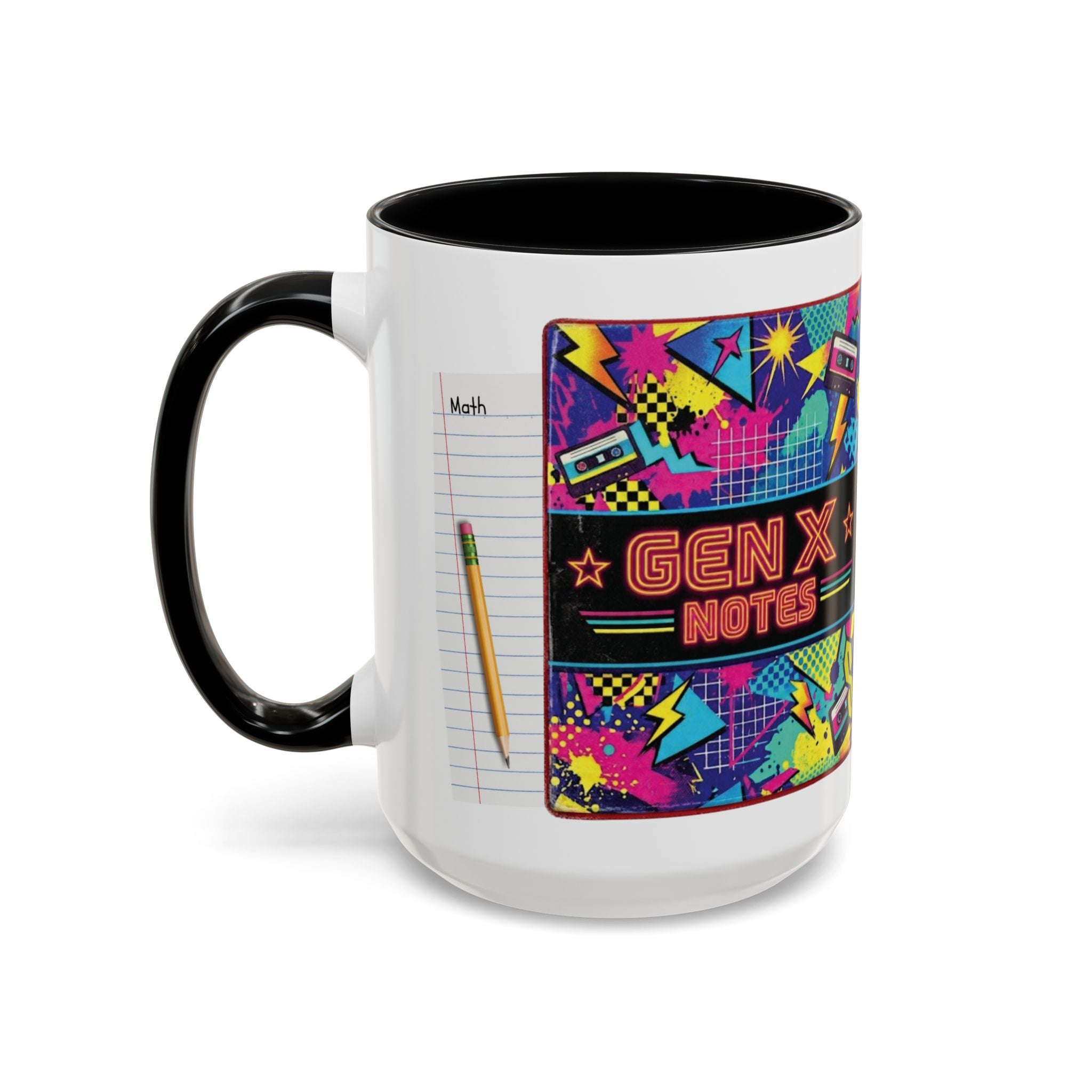 Radical 1980s Notebook Coffee Mug — Retro Neon Desk Gift (15oz)