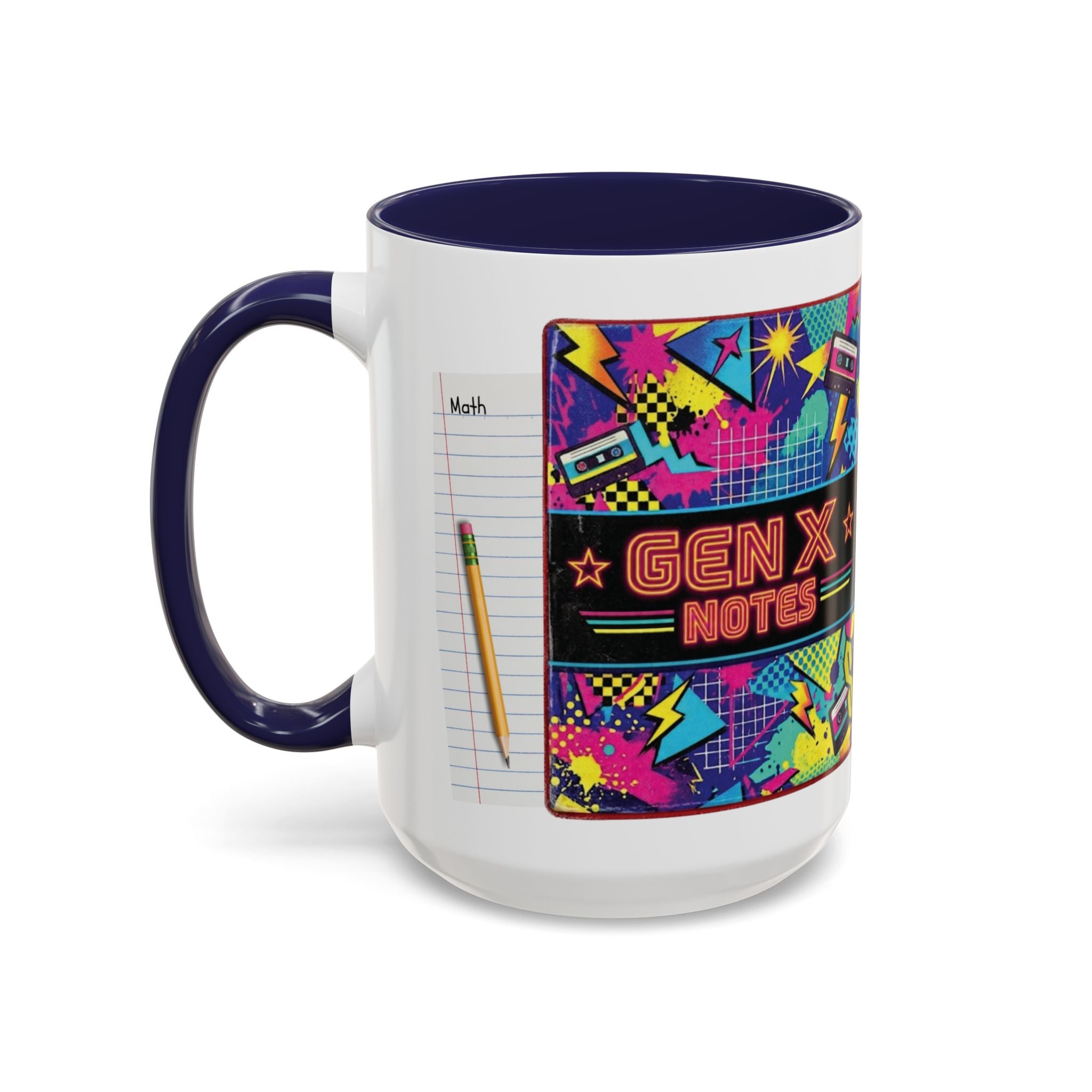 Radical 1980s Notebook Coffee Mug — Retro Neon Desk Gift (15oz)