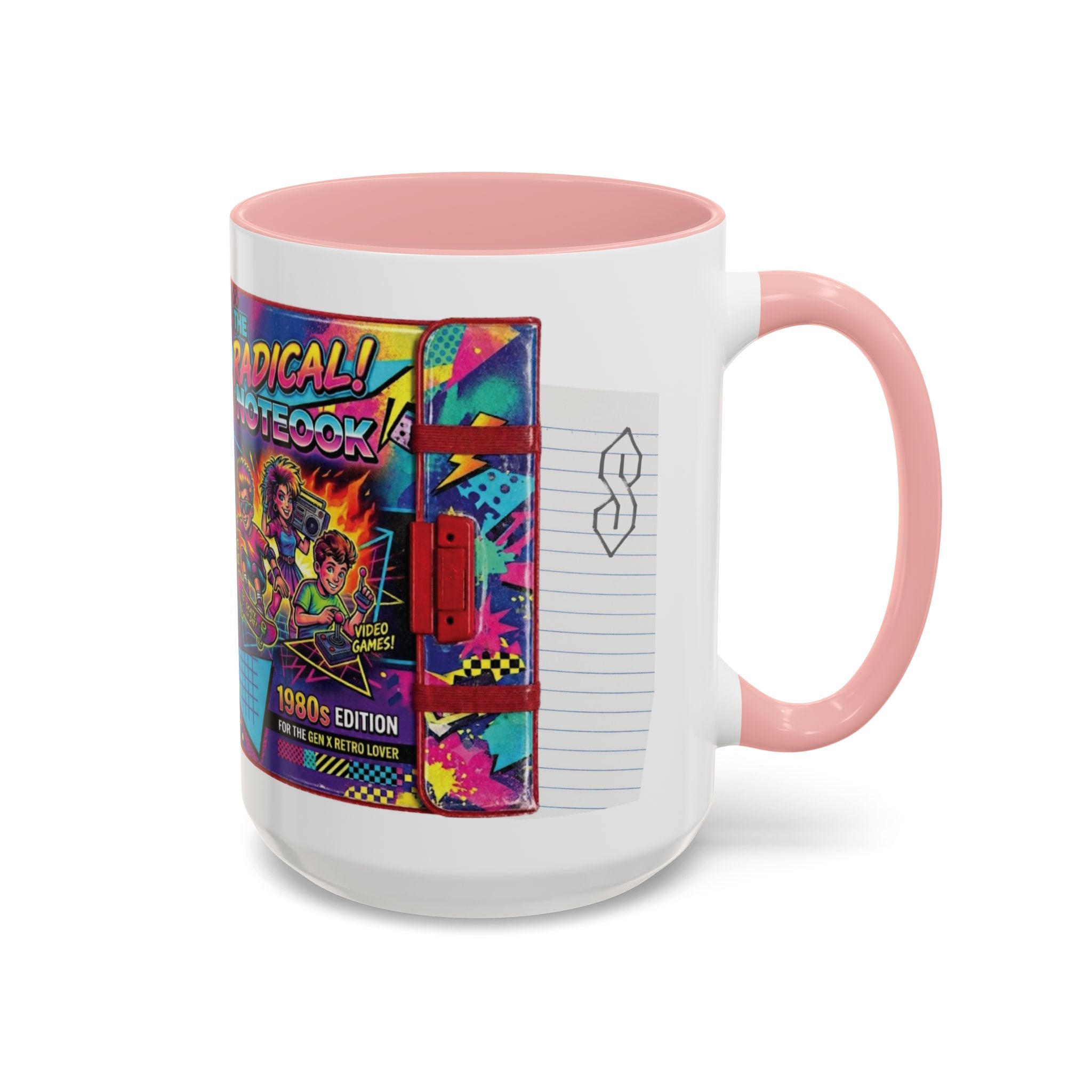 Radical 1980s Notebook Coffee Mug — Retro Neon Desk Gift (15oz)