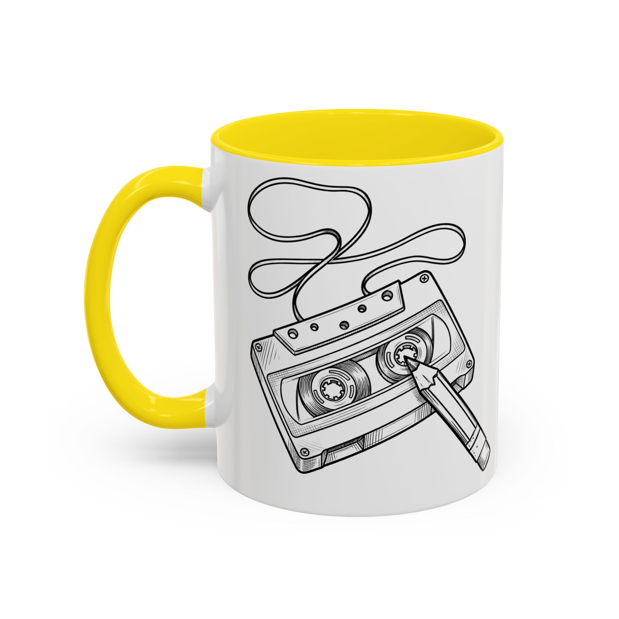 Retro Cassette Tape Coffee Mug (Accent Handle & Rim) — Vintage Music Lover Gift