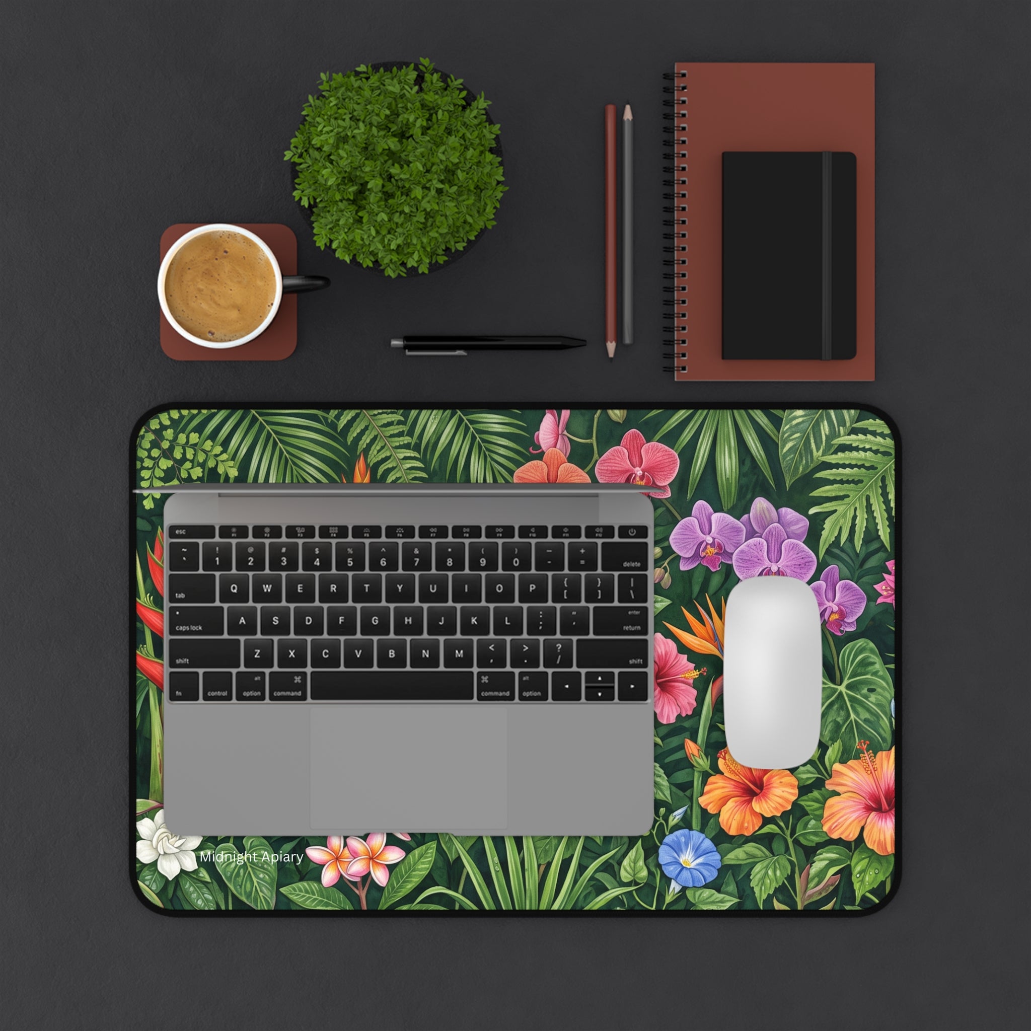 Tropical Floral Desk Mat — Colorful Hibiscus & Orchid Mouse Pad for Home Office