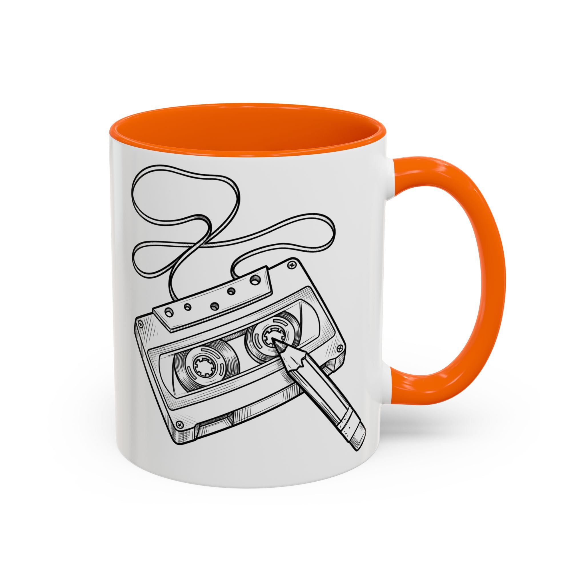 Retro Cassette Tape Coffee Mug (Accent Handle & Rim) — Vintage Music Lover Gift