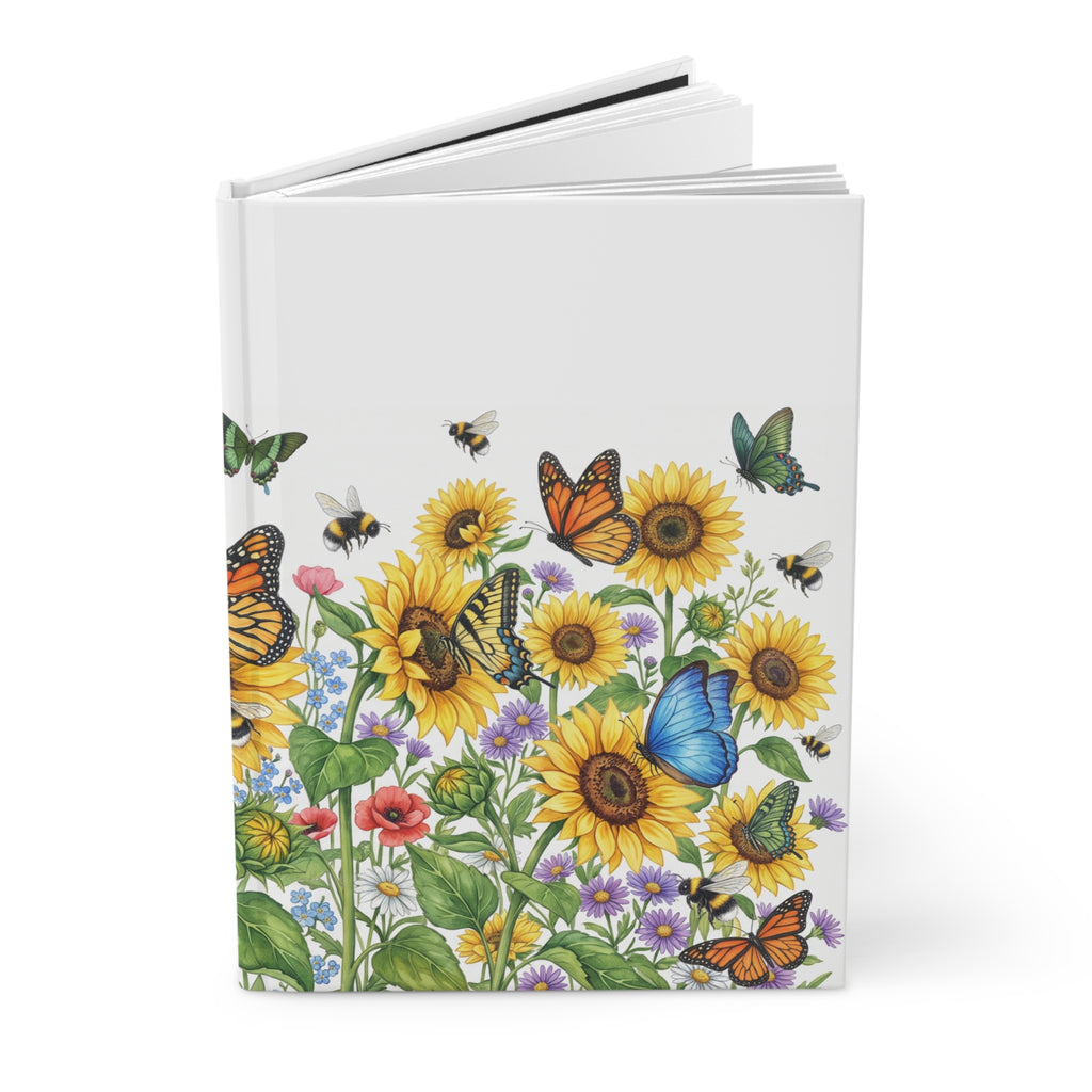 Sunflower & Butterflies Hardcover Journal — Floral Notebook for Nature Lovers
